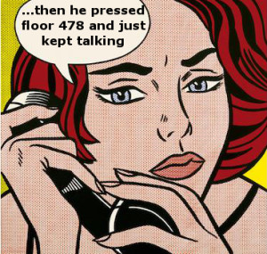 cartoon of woman on phone complaining about long elevator pitch