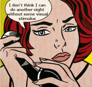 pop art image of woman on phone desparate for an infographic