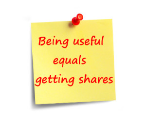 post it note with motto about infographics: being useful = getting shares